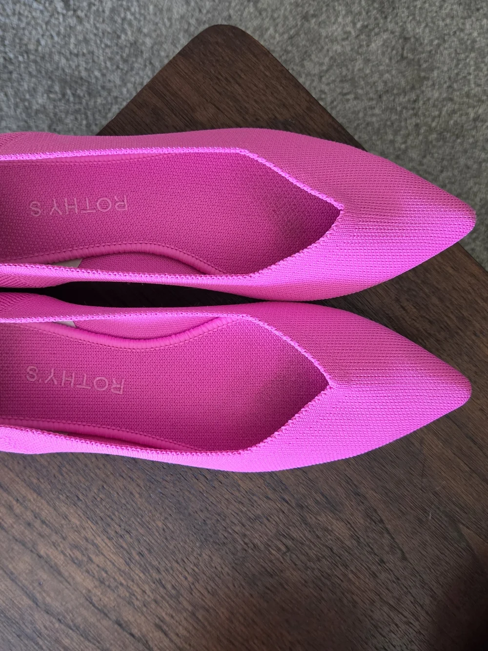 Rothy's Pointed Slip-On Flats in Neon Pink Knit